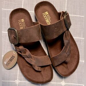 White Mount Footbeds Harvey Sandals Brown Leather Braided Fits like 7-71/2.